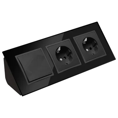 Produktbild von Glas Ecksteckdose 3-fach Steckdose + Lichtschalter Steckdosenblock 45° Verteilerdose schwarz.