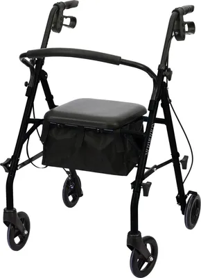 Image de Medmotion® Rollator, déambulateurs, siège rembourré confortable avec dossier, pliable, sac de transport - jusqu'à 136 kg - Noir