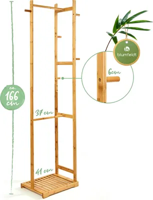 Produktbild von Garderobe 5 Haken 2 Kleiderstangen Ablagefläche Bambus