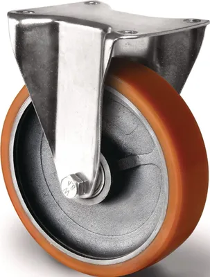Image de Roulette fixe pour charges lourdes - Roue de 200 mm, capacité de charge 1 000 kg, roulette fixe en polyuréthane gris, 135 mm x 110 mm