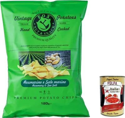 Produktbild von 20x FOX Natural Quality Vintage Potatoes Rosmarin und Meersalz, Premium italienische handgefertigte Kartoffel crisps chips 120g + Italian Gourmet polpa 400g