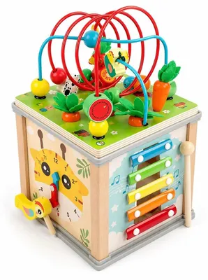 Productafbeelding van Houten ontwikkelingskubus - Montessori speelgoed - Parelspel - Xylofoon - Leeruurs - Vormensorteerder - Geschikt voor kinderen van 6-12 jaar