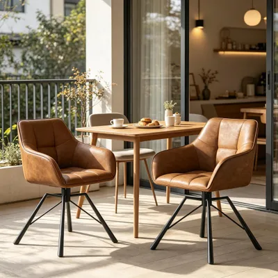 Productafbeelding van Zachte, comfortabele stoel, brede keukelstoelen, draaibare eetkamerstoel, keukelstoelen met zachte rugleuning (alleen 2 stuks), lichtbruin