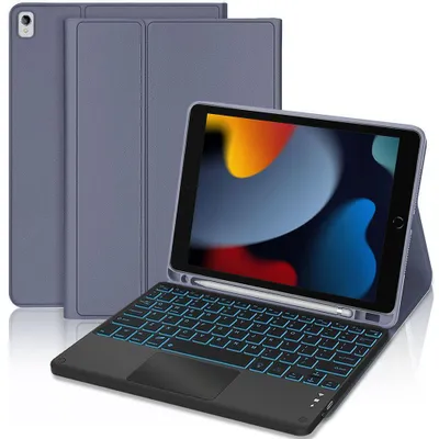 Image de Coque Clavier pour iPad 10,2 Pouces (2019/2020/2021) Synthécuir Violet avec Clavier Bluetooth Rétroéclairé