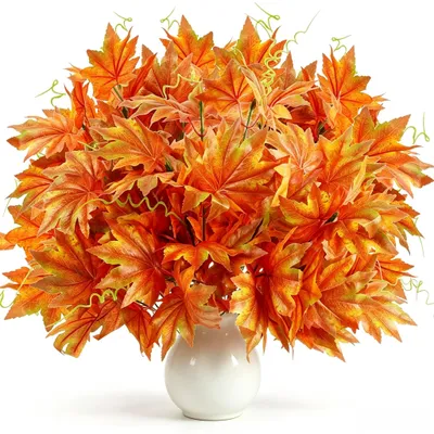 Image de Feuilles d'érable artificielles - 4 bouquets de branches d'automne - Décoration d'automne - 160 feuilles d'automne