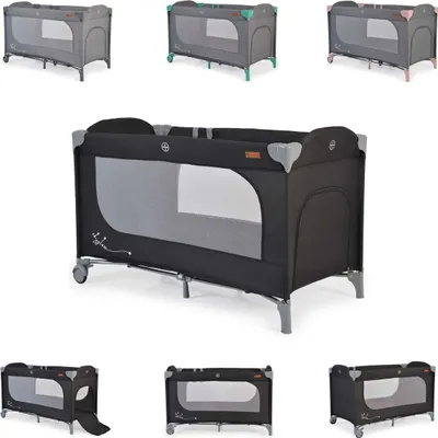 Produktbild von Cangaroo Reisebett Skyglow Laufstall 2 Räder mit Bremsen Matratze Seiteneingang schwarz