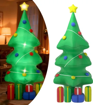 Produktbild von UISEBRT 150cm Aufblasbarer Weihnachtsbaum mit LED, Geschenkboxen & Zierschmuck – Leuchtende Weihnachtsfigur Deko für Innen & Außen