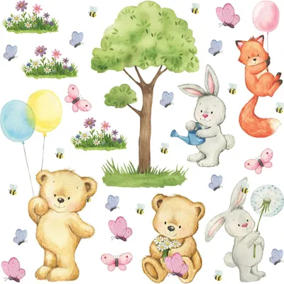 Produktbild von Sanders & Sanders Wandtattoo Wald mit Waldtieren Multicolor 30 x 30 cm