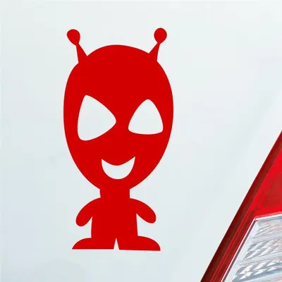 Produktbild von Auto Aufkleber lustiger Alien Außerirdischer All Comic 12x6 cm Rot Sticker Heckscheibenaufkleber