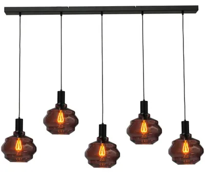 Productafbeelding van 5-lichts hanglamp - zwart - Porto met Ball red glazen - Ø 24cm