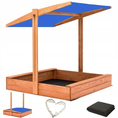 Produktbild von Sandkasten mit Sonnendach Abdeckung 140x140 Imprägniert Sandkiste Blau