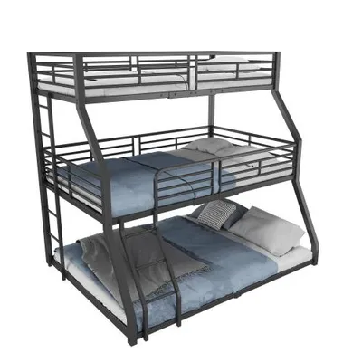 Produktbild von Etagenbett mit 3 Liegeflächen und Lattenrost, 90/120/140 cm, Metallbett mit Rausfallschutz, Kinderbett