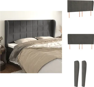 Produktbild von vidaXL Kopfteil mit Ohren Dunkelgrau 183x23x118/128 cm Samt -  Kopf- & Fußenden