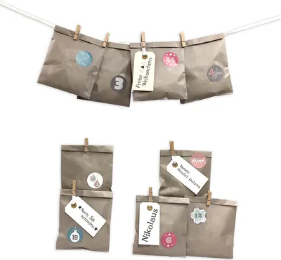 Produktbild von DIY Adventskalender zum Befüllen Bescherung, Papiertueten flach 13x16,5cm, grau, Ziffern pastell