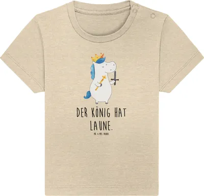 Produktbild von Mr. & Mrs. Panda Organic Baby Shirt Einhorn König mit Schwert 0. - 6. Monat - Natural Raw - Geschenk, Einhörner,  T-Shirt, Öko, Oberteil, Unicorn, Ritter, Mittelalter