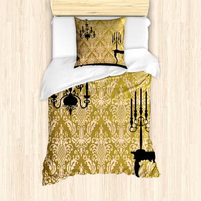 Produktbild von ABAKUHAUS Damast Bettbezug Set für Einzelbetten, Zimmer im viktorianischen Stil, Milbensicher Allergiker geeignet mit Kissenbezug, Goldenes Schwarz