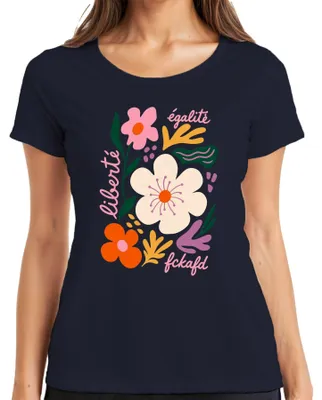 Produktbild von Liberté Égalité Fckafd Blumen Freiheit Statement Sarkasmus Floral Damen T-Shirt, Navy, M