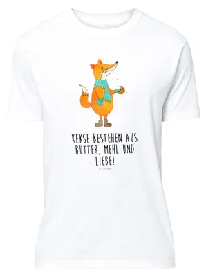 Produktbild von Mr. & Mrs. Panda Tshirt Fuchs Keks - Weiß - Geschenk, Winter, S T-Shirt, Frieren, Lustiges, Weihnachten, Shirt, Jersey-Shirt, Weihnachtlich, Liebe