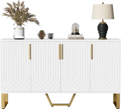 Immagine prodotto di Credenza Fortuna Lai a 4 ante, mobili per camera da letto per adulti con divisori, bianco lucido, credenza (bianco)