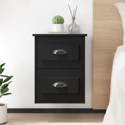 Image de vidaXL Table de nuit murale noire 41,5x36x53 cm