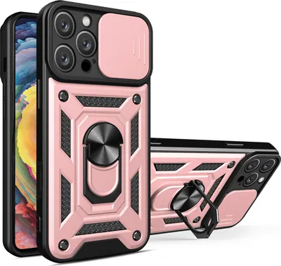 Produktbild von Panzer Hülle iPhone 16 Pro Max mit Kameraschutz & Ringhalter – Roségold