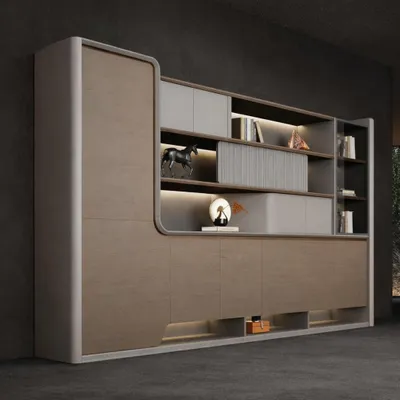 Image de Armoire de bureau modulaire avec éclairage LED élégant et étagère en verre