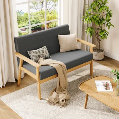 Produktbild von Iropro 2-Sitzer-Sofa Stoff 113x67x75 cm Hellgrau Vintage Couch für Wohnzimmer