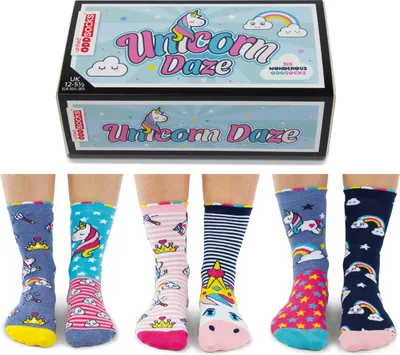 Produktbild von Einhorn und Regenbogen Oddsocks Socken in 30,5-38,5 im 6er Set