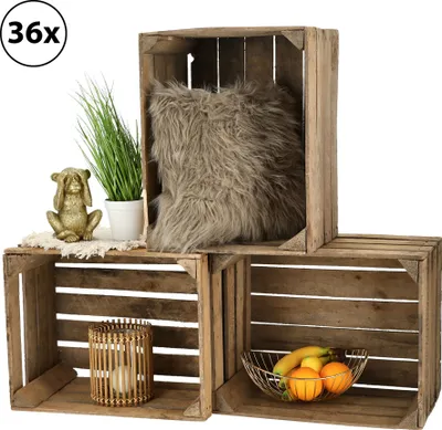 Produktbild von Obstkiste Holzkiste Weinkiste Stapelkiste Vintage Look natur 36er Set
