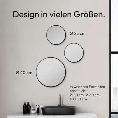 Produktbild von Wandspiegel 25 cm, rund, matt schwarz, Aluminiumrahmen