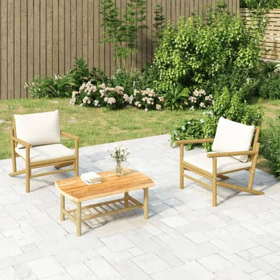 Produktbild von "2026 Promotion" 3-tlg. Garten-Lounge-Set - Sitzgruppe - mit Kissen - Creme Bambus - Gartenmöbelset CC9365
