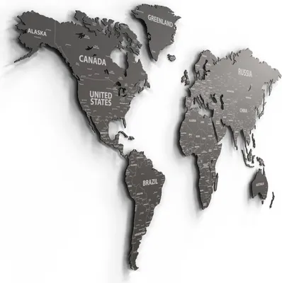 Immagine prodotto di Giallobus - Mappa del mondo - Cartina politica black&gray - decorazione da parete in legno Mdf - 190L x 105l cm - Legno Mdf – black&gray – Grigio