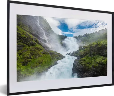 Produktbild von MuchoWow® Gerahmtes Poster Wasserfall Kjosfossen Foto 60x40 cm - Poster mit Schwarzem Bilderrahmen Wandposter Rahmen Foto Bilder - Schlafzimmer - Plakat in Rahmen - Drucken