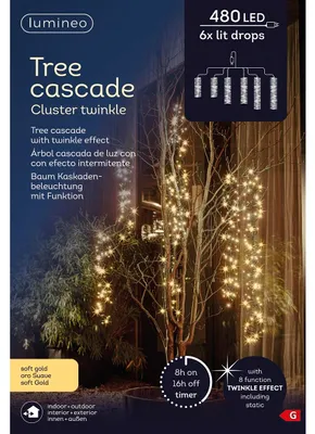 Zdjęcie produktu dla Lumineo, oświetlenie choinkowe CLUSTER TWINKLE 480 LED, kolor złoty, 6 pasm