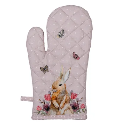 Obrázek produktu pro Clayre & Eef Rukavice do trouby 18x30 cm Béžová Růžová Bavlněné králičí květy
