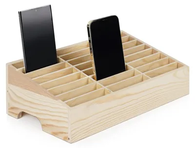 Immagine prodotto di Organizzatore per telefoni cellulari in legno, supporto da scrivania con 24 scomparti per l'ufficio
