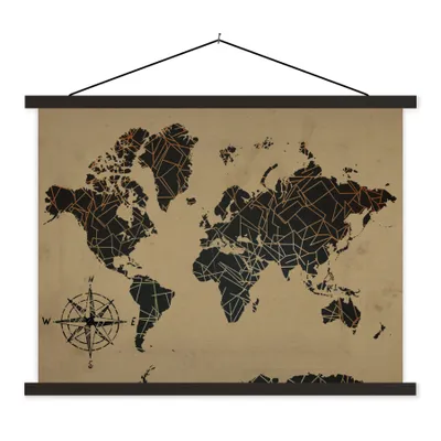 Obrázek produktu pro MuchoWow® Textilní plakát - Mapa světa - Abstrakt - Hnědá - 150x113cm - S černými lamelami