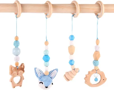 Productafbeelding van Baby speelboog, houten speeltoestel, 4 stuks, vanaf 0 maanden, blauw