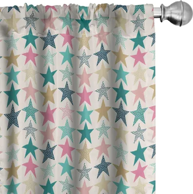 Produktbild von ABAKUHAUS Retro Vorhänge, Gardinen, Gekritzel-Art-geometrische Stern-Formen mit Punkt-kindischem festlichem Gelegenheits-Parteithema, 2 Stück 75 x 245 cm, Mehrfarbig