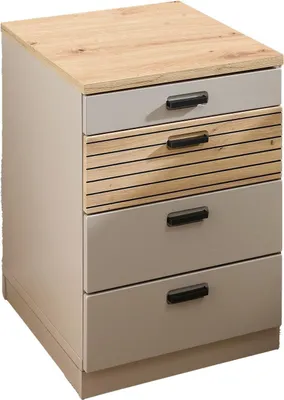 Produktbild von Nachttisch - B 45 cm - 3 Schubladen - Artisan Eiche Nachbildung - Basaltgrau
