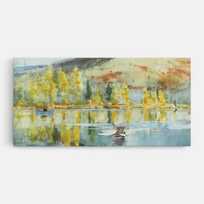 Produktbild von ARTHUB® Leinwandbild 50x100 cm, Trees Painting Lake | Wohnzimmerdekoration, Hängende Bilder, Wanddekoration, Heimdekoration, Landschaften, Wälder