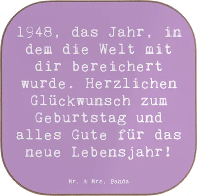 Produktbild von Mr. & Mrs. Panda Untersetzer für Gläser Spruch 1948 Geburtstag - Lavendeltraum - Geschenk, Geburtsjahr, Design, Erinnerungen, bieruntersetzer, Feier, Glückwunsch, Alter