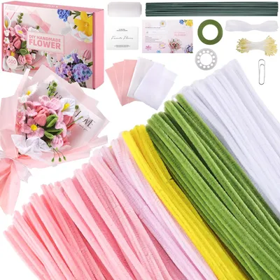 Pfeifenreiniger Blumen-Set, 500 Stück, 6 Farben, mit Stielen