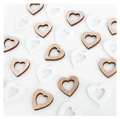 Produktbild von 24 kleine Holzherzen weiß braun Hochzeitsdekoration 2,5 cm