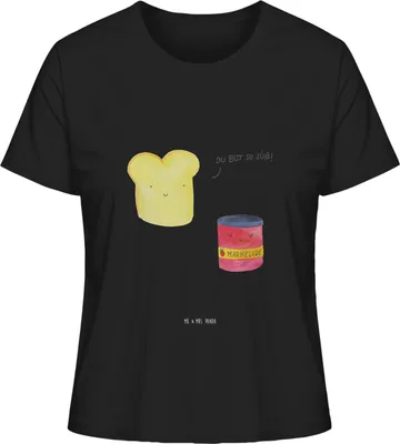 Produktbild von Mr. & Mrs. Panda Oberteil Damen Toast Marmelade Größe S - Schwarz - Geschenk, Basic Shirt, T-Shirt, Lustige Sprüche, Süß, Dreamteam, Brot, Toastbrot, Baumwoll