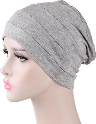 Produktbild von Einfarbige Männer Frauen Plissee Baumwolle Beanie Cap Haarausfall Schlafen Chemo Hut