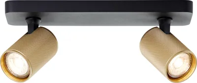 Produktbild von Brilliant Marty LED Deckenstrahler, 2-flammig, schwenkbare Spots mit GU10-Fassung, dimmbar, warmweißes Licht, 2 × 345 Lumen, sand-schwarz/matt-gold - ideal für Wohnzimmer und Flur.