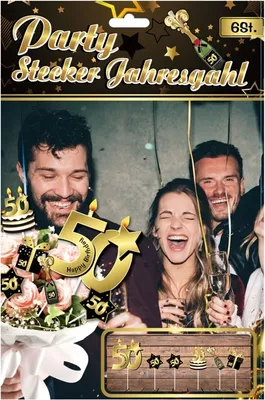 Produktbild von 6 Party-Picks Tortendeko 50 schwarz-gold