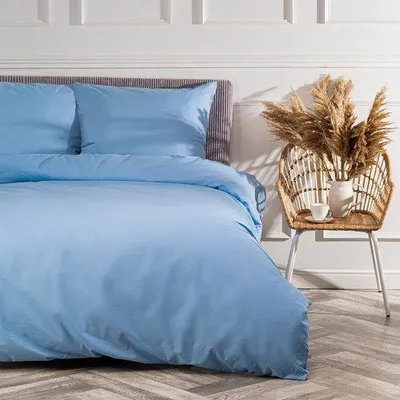 Produktbild von Unyqoos® Bettwäsche-Set 155 x 220 cm (2-tlg.) – 100% Baumwolle, Deckenbezug + Kissenbezug 80 x 80 cm, hellblau, verdeckter Reißverschluss