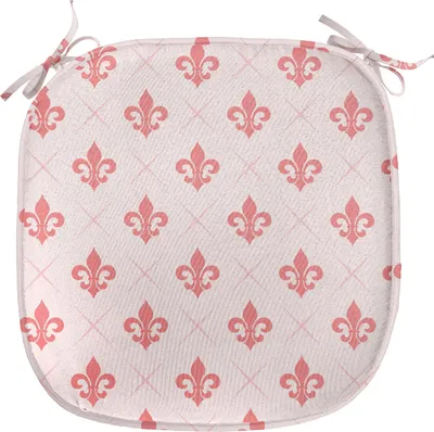 Produktbild von ABAKUHAUS Koralle Polster für Esszimmerstühle, Checkered Fleur De Lis, Dekoratives wasserfestes Kissen mit Riemen für Küchensitze, 40 cm x 40 cm, Coral Baby Pink